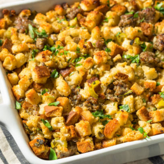 Cornbread Stuffing with Sausage, Kale and Cranberries